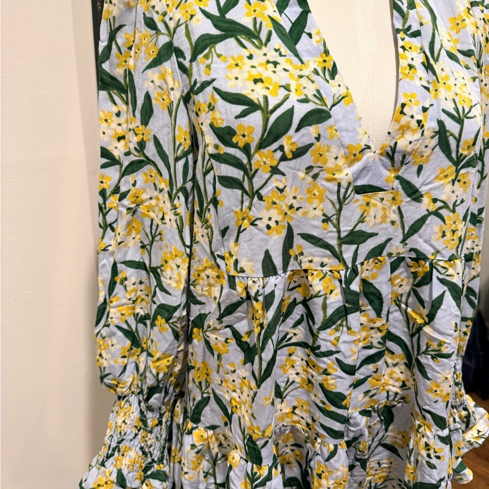 Pomander Place Tuckernuck Floral Long Sleeve Dress in Green and Yellow - Picture 7 of 8